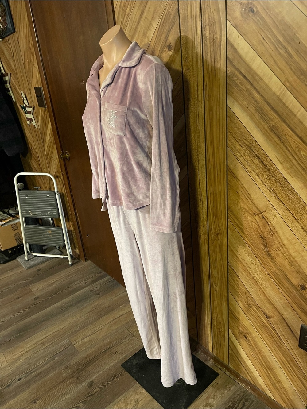 Juicy Couture Pink Velour Pajama Set Bling Logo PJ Top Med Bottom Large - Picture 6 of 14